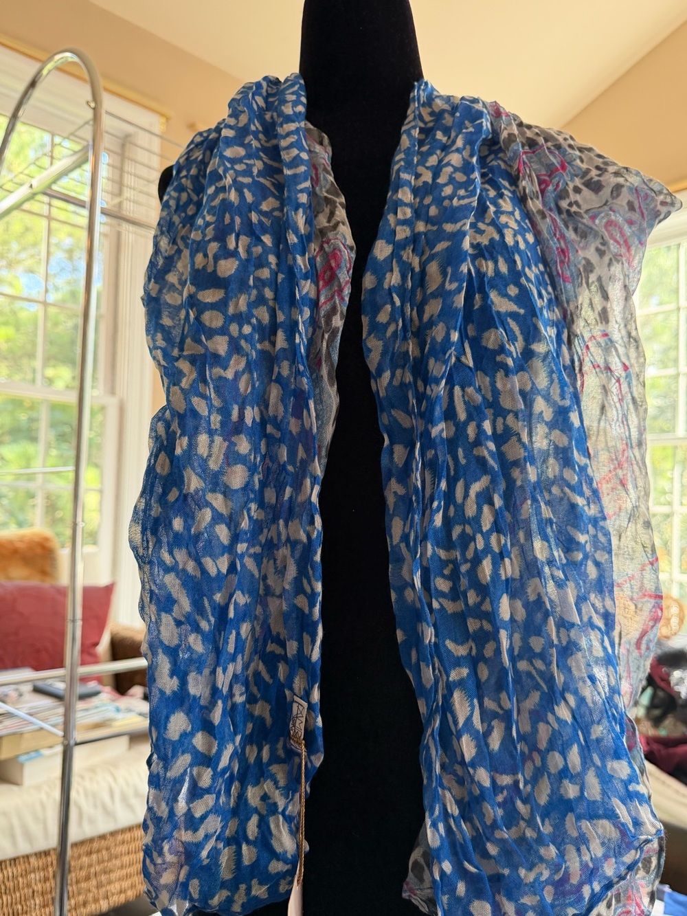 Lightweight Blue Printed Scarf - Women's Layering Wrap